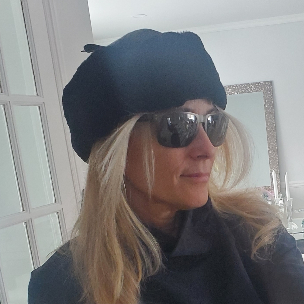 Sheared Beaver & Leather Black Fur Trapper Hat